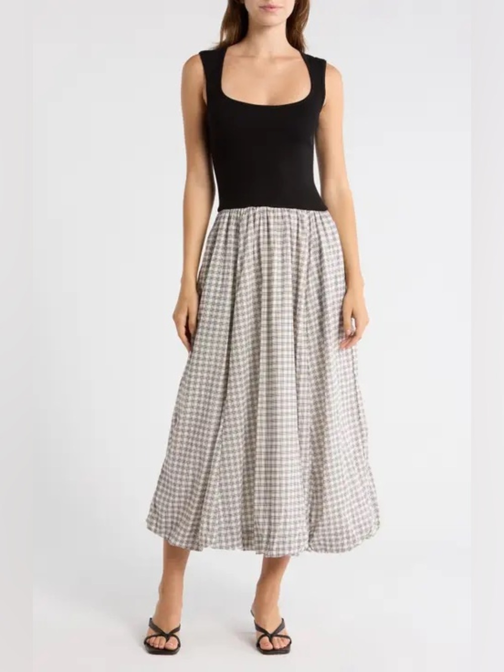Rails Rosalind Black and Ivory Gingham bubble skirt midi dress size medium